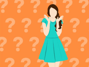 Illustration einer Frau mit türkis/türkisem Kleid zum Thema "Wie werden Farben geschrieben"